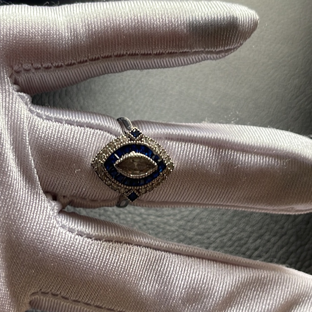 Beautiful ring silver 925 sterling size 8 teardrop blue/white cubic zirconia - Picture 13 of 14